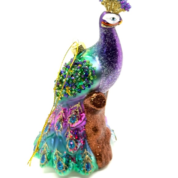 Unique Treasures Exquisite Hand Blown Glass Peacock Ornament - Picture 2 of 7